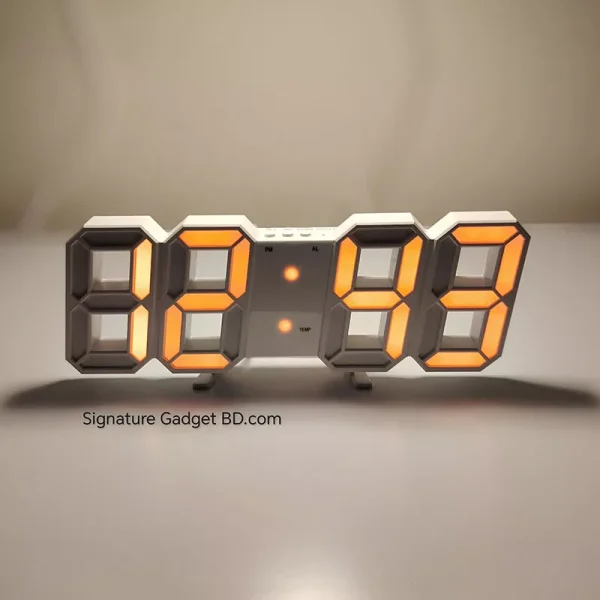 3D LED Digital Wall Clock Orange Light signaturegadgetbd_com