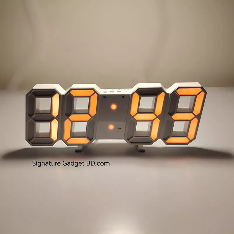 3D LED Digital Wall Clock Orange Light signaturegadgetbd_com
