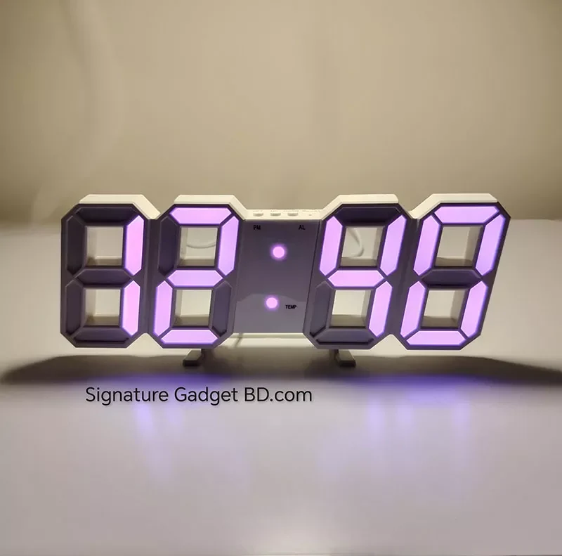 3D LED Digital Wall Clock Pink Light - signaturegadgetbd_com