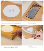 Smart Wireless Charging LED Desk Lamp with Bluetooth Speaker Modern Wooden Decor Night Light signaturegadgetbd.com