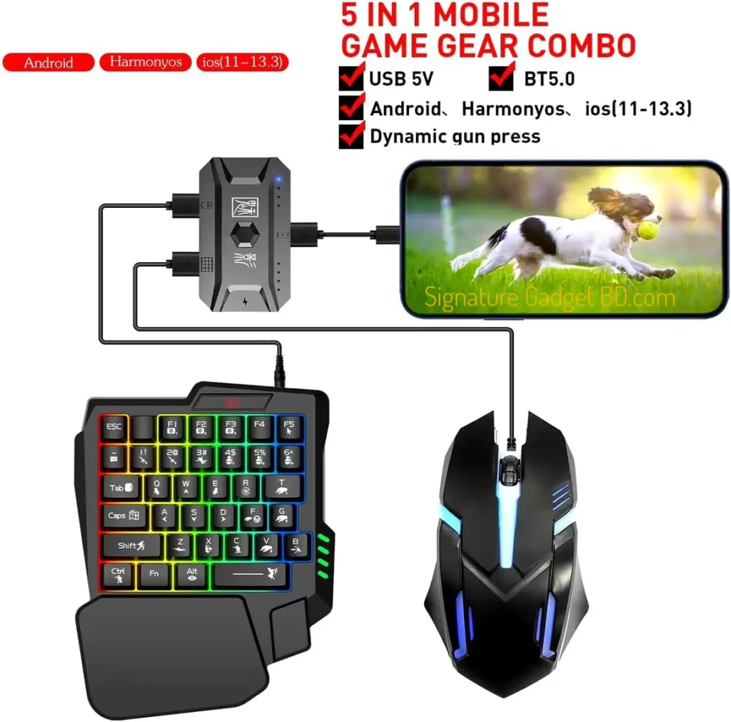 MK500 5-in-1 Mobile Gaming Keyboard & Mouse Combo Bluetooth 5.0 | signaturegadgetbd.com